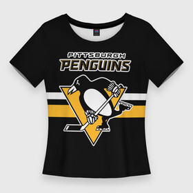 Женская футболка 3D Slim с принтом Питтсбург Пингвинз форма в Кировске,  |  | nhl | pittsburgh penguins | нхл | питтсбург пингвинз | хоккей