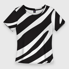 Женская футболка 3D Slim с принтом анималистичный рисунок зебра в Кировске,  |  | animal | animalistic | animals | black | black and white | bw | stripes | white | zebra | zebra stripes | анималистичный | белый | животное | животные | звери | зверь | зебра | полосы | полосы зебры | чб | черно белый | чернобелый | черный