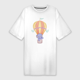 Платье-футболка хлопок с принтом Милый Слонёнок Взлетает На Воздушном Шаре в Кировске,  |  | animals | ball | beast | cute | nature | животные | звери | милый | природа | слон | слонёнок | шар