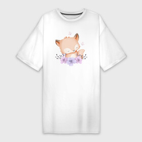 Платье-футболка хлопок с принтом Милый Слонёнок С Цветочками в Кировске,  |  | animals | beast | cute | flowers | fox | nature | животные | звери | лиса | лисёнок | милый | природа | цветы