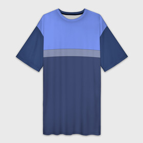 Платье-футболка 3D с принтом Серая полоса на синем в Кировске,  |  | blue | dark blue | gray | gray stripe | light blue | minimalism | simple | striped | горизонталь | горизонтальная полоса | классический | минимализм | монохромный | полосатый | простой | светло синий | серая полоса | серый