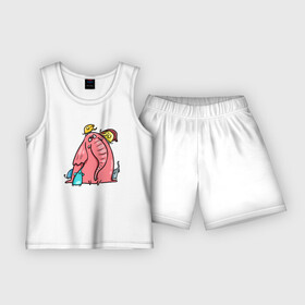 Детская пижама с шортами хлопок с принтом Розовая слоника со слонятами в Кировске,  |  | розовый слон | слон | слониха | слоны | слонята