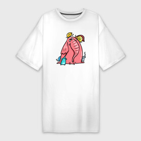 Платье-футболка хлопок с принтом Розовая слоника со слонятами в Кировске,  |  | розовый слон | слон | слониха | слоны | слонята