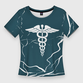 Женская футболка 3D Slim с принтом Кадуцей  Эмблема в Кировске,  |  | врач | врачебный | день медика | змея и чаша | знак медика | знак медицины | интерны | лечебный | медик | медицина | медсестра | студент медик | я врач