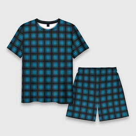 Мужской костюм с шортами 3D с принтом Black and blue plaid в Кировске,  |  | black and blue | plaid | plaid pattern | клетка | клетчатый узор | синий | черный | шотландка