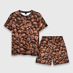 Мужской костюм с шортами 3D с принтом Зерна жареного кофе в Кировске,  |  | coffee | кофе | кофейные зерна | текстура