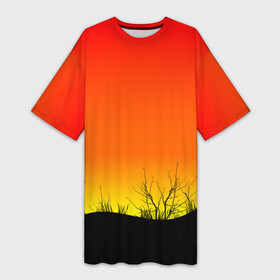 Платье-футболка 3D с принтом Закат и травы в Кировске,  |  | evening | gradient | herbs | sky | sunrise | sunset | вечер | градиент | закат | небо | поле | природа