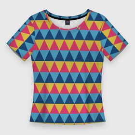 Женская футболка 3D Slim с принтом Калейдоскоп  цветные треугольники в Кировске,  |  | Тематика изображения на принте: абстрактные | абстракция | геометрия | классика | классические | нейтральные | спокойные | узор | узоры