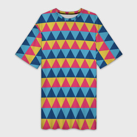 Платье-футболка 3D с принтом Калейдоскоп  цветные треугольники в Кировске,  |  | абстрактные | абстракция | геометрия | классика | классические | нейтральные | спокойные | узор | узоры