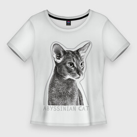 Женская футболка 3D Slim с принтом Белый абиссинец в Кировске,  |  | абиссинец | абиссинская кошка | абиссинская порода | контур | кот абиссинец | котенок абиссинец | кошка абиссинец | порода абиссинец