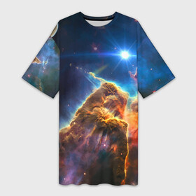 Платье-футболка 3D с принтом Бесконечное космическое пространство в Кировске,  |  | cosmos | neon | planet | space | star | звезда | космос | неон | планета | пространство