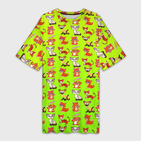 Платье-футболка 3D с принтом Усатые и хвостатые в Кировске,  |  | Тематика изображения на принте: животные | коты | котята | кошка | милые | мультяшные | пушистые | усатые
