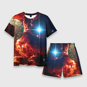 Мужской костюм с шортами 3D с принтом Яркая звезда в космическом пространстве в Кировске,  |  | cosmos | neon | planet | space | star | космос | неон | облако | планета | пространство