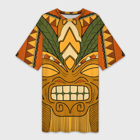 Платье-футболка 3D с принтом Polynesian tiki ANGRY в Кировске,  |  | africa | bora bora | fiji | hawaii | island | nature | ocean | polynesia | samoa | tahiti | tiki | африка | гаваи | дикие племена | истукан | лето | орнамент | острова | племя | пляж | полинезия | серфинг | тики | тропики | туризм | этнический