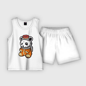 Детская пижама с шортами хлопок с принтом Космо панда в Кировске,  |  | арт | иллюстрация | космонавт | медвежонок | пончик