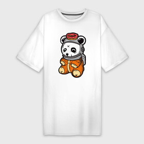 Платье-футболка хлопок с принтом Космо панда в Кировске,  |  | арт | иллюстрация | космонавт | медвежонок | пончик