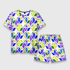Мужской костюм с шортами 3D с принтом Разноцветный неоновый геометрический узор в Кировске,  |  | геометрические фигуры | геометрический узор | неоновый зеленый | неоновый узор | разноцветный | фиолетовый