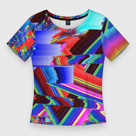 Женская футболка 3D Slim с принтом Авангардный модный глитч в Кировске,  |  | abstraction | color | fashion | glitch | neon | vanguard | абстракция | авангард | глитч | мода | неон | цвет