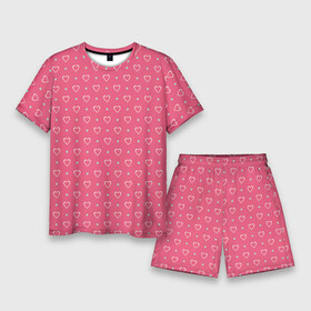 Мужской костюм с шортами 3D с принтом Розовые сердечки паттерн в Кировске,  |  | абстрактные | абстракция | геометрия | классика | классические | нейтральные | спокойные | узор | узоры