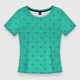 Женская футболка 3D Slim с принтом зеленые кирпичики цветочки в Кировске,  |  | абстрактные | геометрия | классика | классические | нейтральные | спокойные | узор | узоры