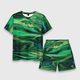 Мужской костюм с шортами 3D с принтом Абстрактный узор в зеленых тонах в Кировске,  |  | абстрактный узор | зеленый | оттенки зеленого | разводы | размытый узор | текстура краски