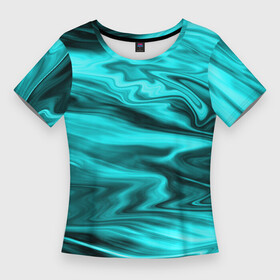 Женская футболка 3D Slim с принтом Неоновый бирюзовый мраморный узор в Кировске,  |  | Тематика изображения на принте: абстрактный узор | бирюзовый | мрамор | неоновый | неоновый узор | черные разводы