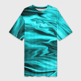 Платье-футболка 3D с принтом Неоновый бирюзовый мраморный узор в Кировске,  |  | Тематика изображения на принте: абстрактный узор | бирюзовый | мрамор | неоновый | неоновый узор | черные разводы