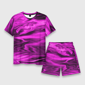 Мужской костюм с шортами 3D с принтом Розово пурпурный закат в Кировске,  |  | абстрактный узор | малиновый | мрамор | мраморный узор | пурпурный | пятна | разводы | размытый фон