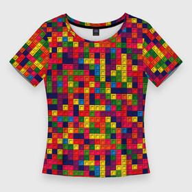 Женская футболка 3D Slim с принтом Компьютерная мозаика в Кировске,  |  | игра | компьютер | мозаика | пиксели | пиксель | пиксельная графика | тетрис