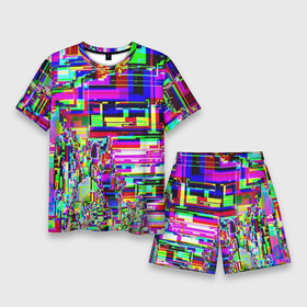 Мужской костюм с шортами 3D с принтом Яркий авангардный глитч в Кировске,  |  | abstraction | color | glitch | pixels | vanguard | абстракция | авангард | глитч | пиксели | цвет
