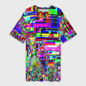 Платье-футболка 3D с принтом Яркий авангардный глитч в Кировске,  |  | abstraction | color | glitch | pixels | vanguard | абстракция | авангард | глитч | пиксели | цвет