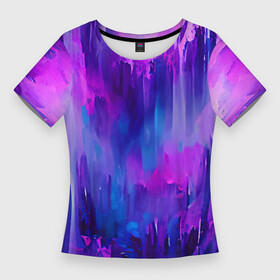 Женская футболка 3D Slim с принтом Purple splashes в Кировске,  |  | abstraction | blue | bright | brush | multicoloured | paint | pink | purple | splashes | абстракция | арт | брызги | кисть | краска | рисунок | розовый | синий | темный | фиолетовый | яркий