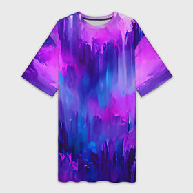 Платье-футболка 3D с принтом Purple splashes в Кировске,  |  | abstraction | blue | bright | brush | multicoloured | paint | pink | purple | splashes | абстракция | арт | брызги | кисть | краска | рисунок | розовый | синий | темный | фиолетовый | яркий