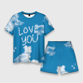 Мужской костюм с шортами 3D с принтом Надпись в небе  люблю тебя в Кировске,  |  | love | любовь | облака | пары | признание в любви