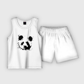 Детская пижама с шортами хлопок с принтом Прикольный панда  клякса в Кировске,  |  | blot | ears | muzzle | panda | клякса | панда | уши