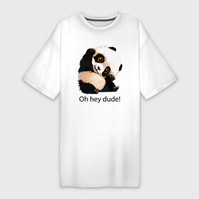Платье-футболка хлопок с принтом О, привет, чувак Пандёныш в Кировске,  |  | claws | eyes | greeting | muzzle | panda | paws | teddy bear | глаза | когти | лапы | медвежонок | панда | приветствие