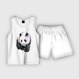 Детская пижама с шортами хлопок с принтом Панда  акварель в Кировске,  |  | bear | ears | eyes | muzzle | nose | panda | paws | watercolour | акварель | глаза | лапы | медведь | нос | панда | уши