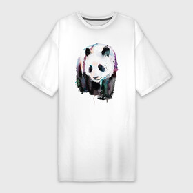 Платье-футболка хлопок с принтом Панда  акварель в Кировске,  |  | bear | ears | eyes | muzzle | nose | panda | paws | watercolour | акварель | глаза | лапы | медведь | нос | панда | уши