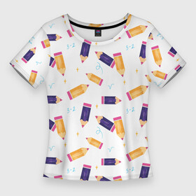 Женская футболка 3D Slim с принтом Карандашики в Кировске,  |  | 1 сентярбря | день знаний | карандаши | первоклассник | цифры | школа