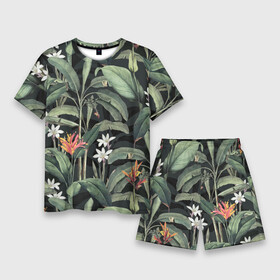Мужской костюм с шортами 3D с принтом Цветы Зелёных Джунглей в Кировске,  |  | flowers | summer | букет | джунгли | зелёный | лето | природа | растение | сад | садоводство | флора | цветы