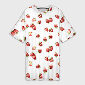 Платье-футболка 3D с принтом Клубничка, паттерн в Кировске,  |  | berries | harvest | pattern | strawberry | summer | vegan | веган | клубника | клубничка | лето | огород | паттерн | правильное питание | россыпь | сад | урожай | ягоды