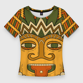 Женская футболка 3D Slim с принтом Polynesian tiki CHILLING в Кировске,  |  | Тематика изображения на принте: africa | bora bora | fiji | hawaii | island | nature | ocean | polynesia | samoa | tahiti | tiki | африка | гаваи | истукан | лето | орнамент | острова | пляж | полинезия | серфинг | тики | тропики | туризм | этнический