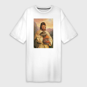 Платье-футболка хлопок с принтом Иисус и капибара в Кировске,  |  | capybara | животные | звери | иисус | капибара | мем