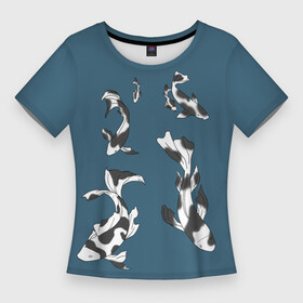 Женская футболка 3D Slim с принтом Рыбки Кои с двух сторон в Кировске,  |  | Тематика изображения на принте: carp | koi | sakura | инь и янь | карпы | кои | рыба | сакура | японский стиль