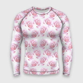 Мужской рашгард 3D с принтом Нежные розы  паттерн в Кировске,  |  | flowers | petals | pink | roses | seamless pattern | лепестки | нежность | паттерн | роза | розовый | розы | цветы