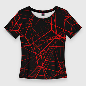 Женская футболка 3D Slim с принтом Intersecting red rays в Кировске,  |  | horizontal | intersection | minimalist | parallel | red | stripe | vertical | вертикальный | горизонтальный | красный | минималистский | параллельный | пересекающийся | пересечение | полоса