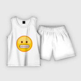 Детская пижама с шортами хлопок с принтом Эмодзи Гримаса в Кировске,  |  | emoji | smile | гримаса | смайл | смайлик | эмоджи | эмодзи