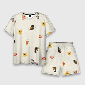 Мужской костюм с шортами 3D с принтом Оранжевые Цветы и Бабочки в Кировске,  |  | butt | butterflie | fruits | summer | бабочка | бабочки | букет | лето | сад | садоводство | флора | фрукты | цветы