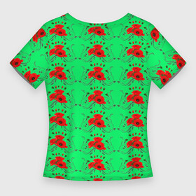 Женская футболка 3D Slim с принтом Blooming red poppies в Кировске,  |  | background | beauty | color | colorful | floral | green | natural | petals | plant | wild | дикий | естественный | зеленый | красные | красота | красочные | лепестки | маки | растение | фон | цвет | цветочный