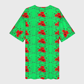 Платье-футболка 3D с принтом Blooming red poppies в Кировске,  |  | background | beauty | color | colorful | floral | green | natural | petals | plant | wild | дикий | естественный | зеленый | красные | красота | красочные | лепестки | маки | растение | фон | цвет | цветочный